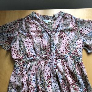 1901 Pink with multicolor floral Flutter Sleeve MIDI dress side zipper